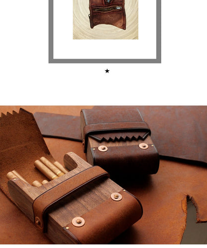 Cool Wooden Leather Mens 20pcs Cigarette Cases With Belt Loop Best Cigarette Holder Box for Men