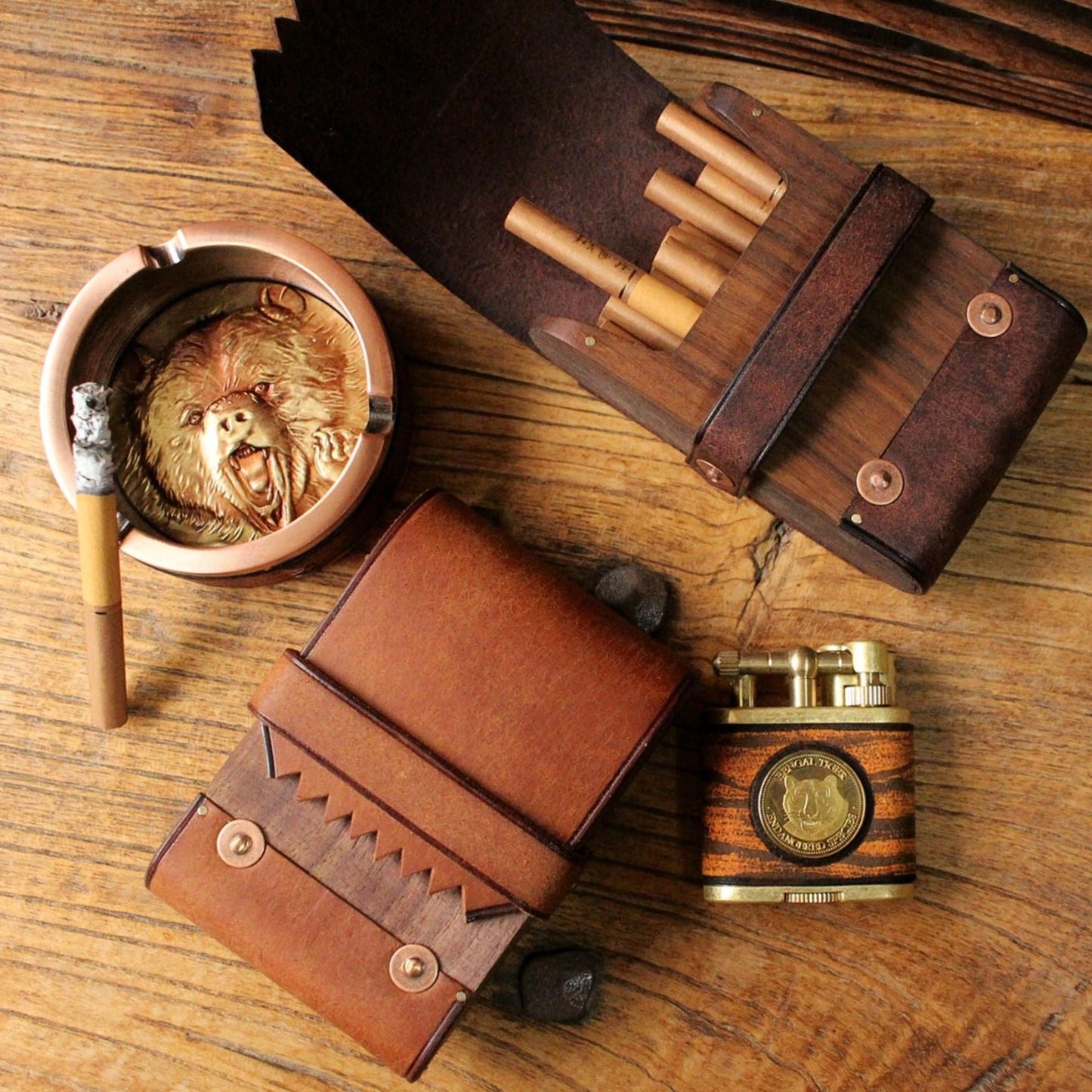 Cool Wooden Leather Mens 20pcs Cigarette Cases With Belt Loop Best Cigarette Holder Box for Men