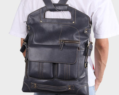 Cool 3-in-1 Brown Leather Mens Backpack Side Bag Laptop Handbag Backpack for Men