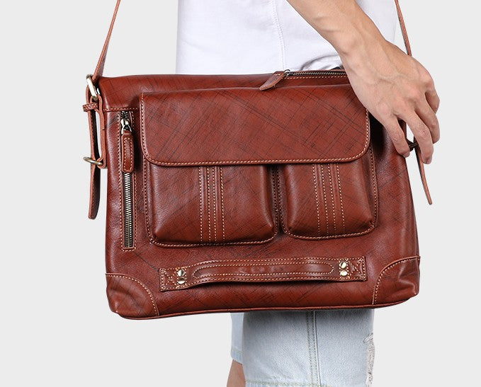 Cool 3-in-1 Brown Leather Mens Backpack Side Bag Laptop Handbag Backpack for Men