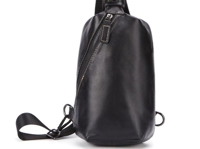 Cool Black Leather Chest Bag Sling Bag Crossbody Sling Bag Hiking Sling Bag For Men