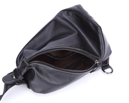 Cool Black Leather Chest Bag Sling Bag Crossbody Sling Bag Hiking Sling Bag For Men