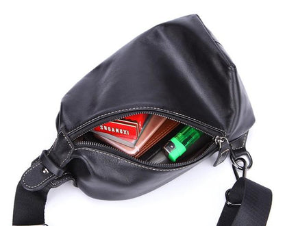 Cool Black Leather Chest Bag Sling Bag Crossbody Sling Bag Hiking Sling Bag For Men