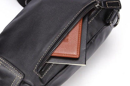 Cool Black Leather Chest Bag Sling Bag Crossbody Sling Bag Hiking Sling Bag For Men