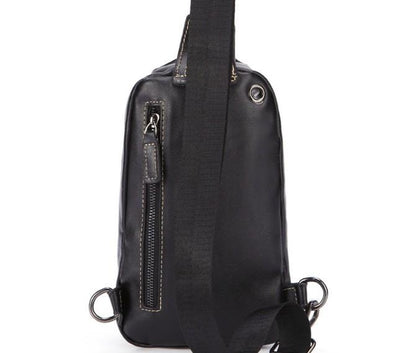 Cool Black Leather Chest Bag Sling Bag Crossbody Sling Bag Hiking Sling Bag For Men