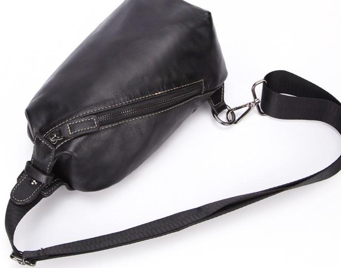 Cool Black Leather Chest Bag Sling Bag Crossbody Sling Bag Hiking Sling Bag For Men