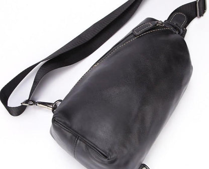 Cool Black Leather Chest Bag Sling Bag Crossbody Sling Bag Hiking Sling Bag For Men