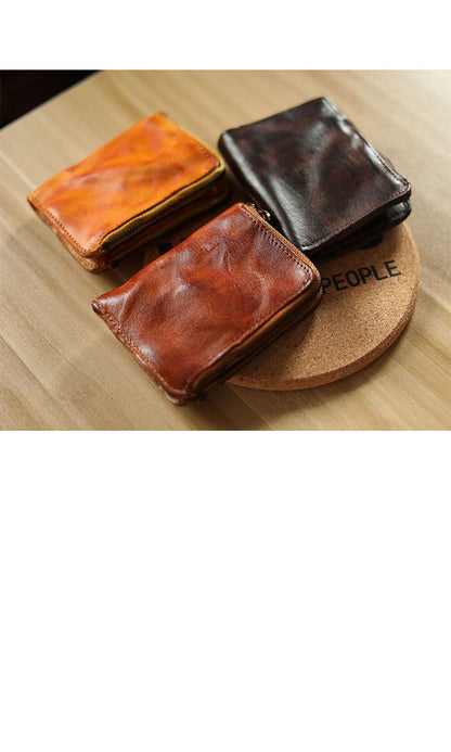 Cool Brown Leather Mens billfold Wallet Bifold SMall Wallet Black Front Pocket Wallet For Men