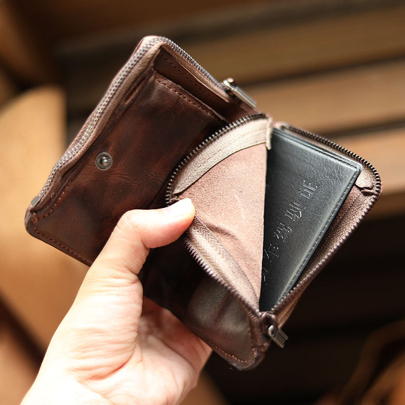 Cool Brown Leather Mens billfold Wallet Bifold SMall Wallet Black Front Pocket Wallet For Men