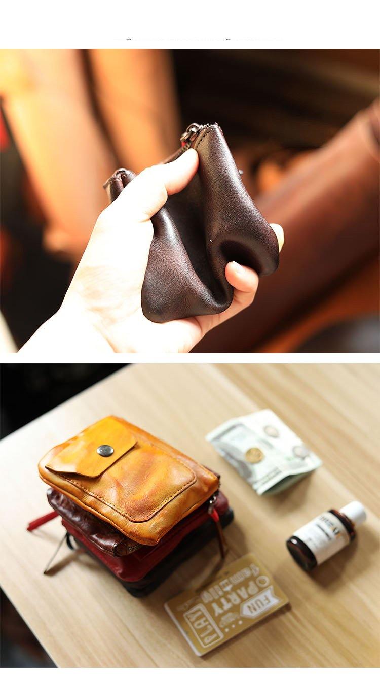 Cool Brown Leather Mens Card billfold Wallet Coin Holder Black Change Pouch For Men