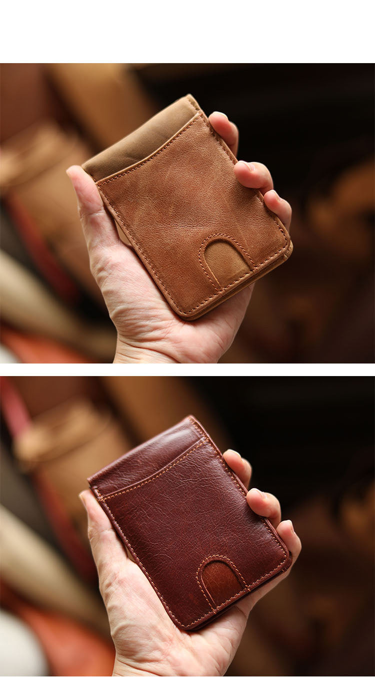 Cool Black Leather Mens Card billfold Wallet Bifold SMall License Wallet Brown Front Pocket Wallet For Men