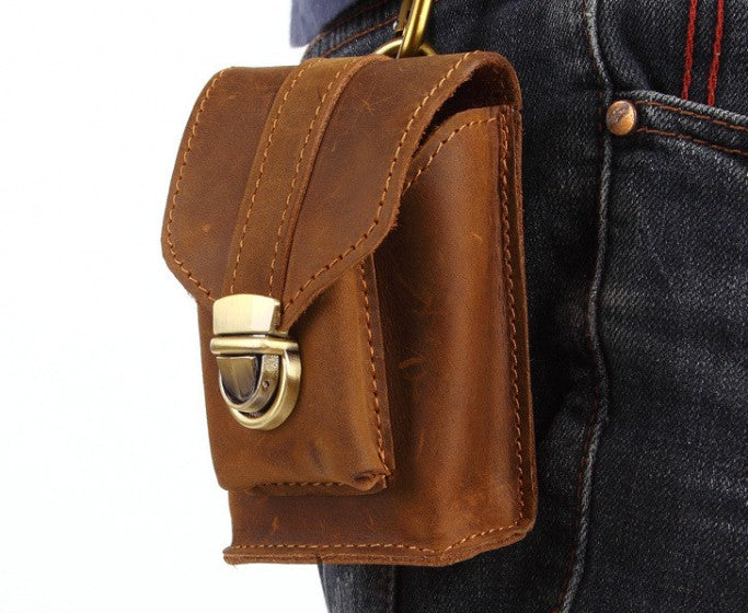 Cool Brown Leather Cigarette Case Belt Pouches BELT Cigarette Holder For Men