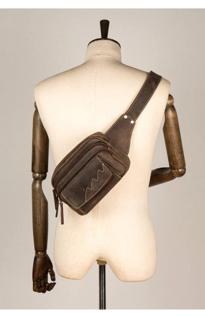 Cool Brown Leather Mens Bumbag Fanny Pack Brown Waist Bag Brown Hip Pack Belt Bag for Men