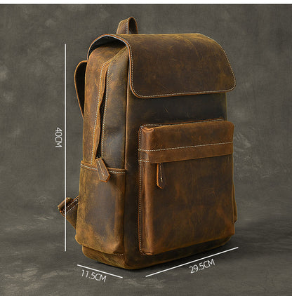 Cool Leather Mens 14' Retro Brown Hiking Backpack Travel Backpack College Backpack for Men