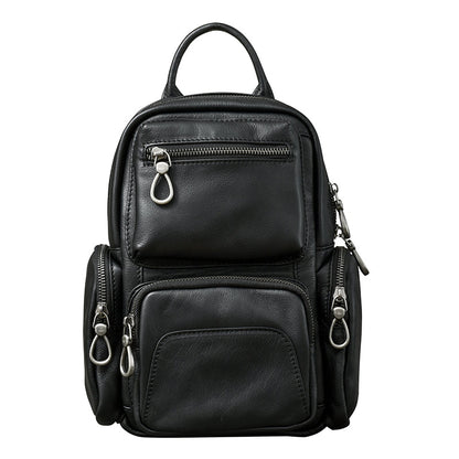 Cool Leather Mens 8' Black Backpack Sling Bag Chest Bag One Shoulder Backpack for Men