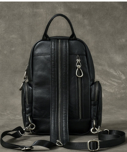 Cool Leather Mens 8' Black Backpack Sling Bag Chest Bag One Shoulder Backpack for Men