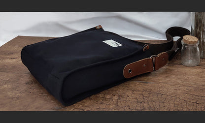 Cool Canvas Leather Mens Side Bag Black Vertical Shoulder Bag College Bag Messenger Bag for Men