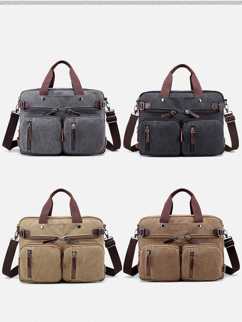 Cool Canvas Leather Mens Business Black Briefcase Khaki Laptop Shoulder Bag Handbag for Men