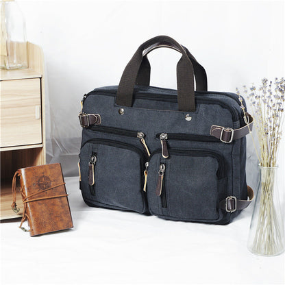 Cool Canvas Leather Mens Business Black Briefcase Khaki Laptop Shoulder Bag Handbag for Men