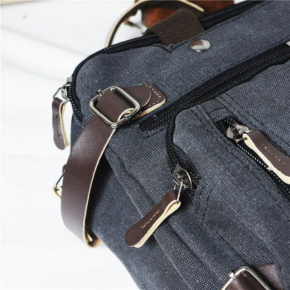 Cool Canvas Leather Mens Business Black Briefcase Khaki Laptop Shoulder Bag Handbag for Men