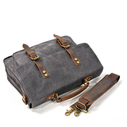 Waxed Canvas Leather Mens Green Casual 14¡®¡¯ Briefcase Handbag Messenger Bag Side Bag For Men