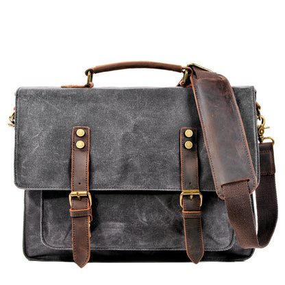 Waxed Canvas Leather Mens Green Casual 14¡®¡¯ Briefcase Handbag Messenger Bag Side Bag For Men