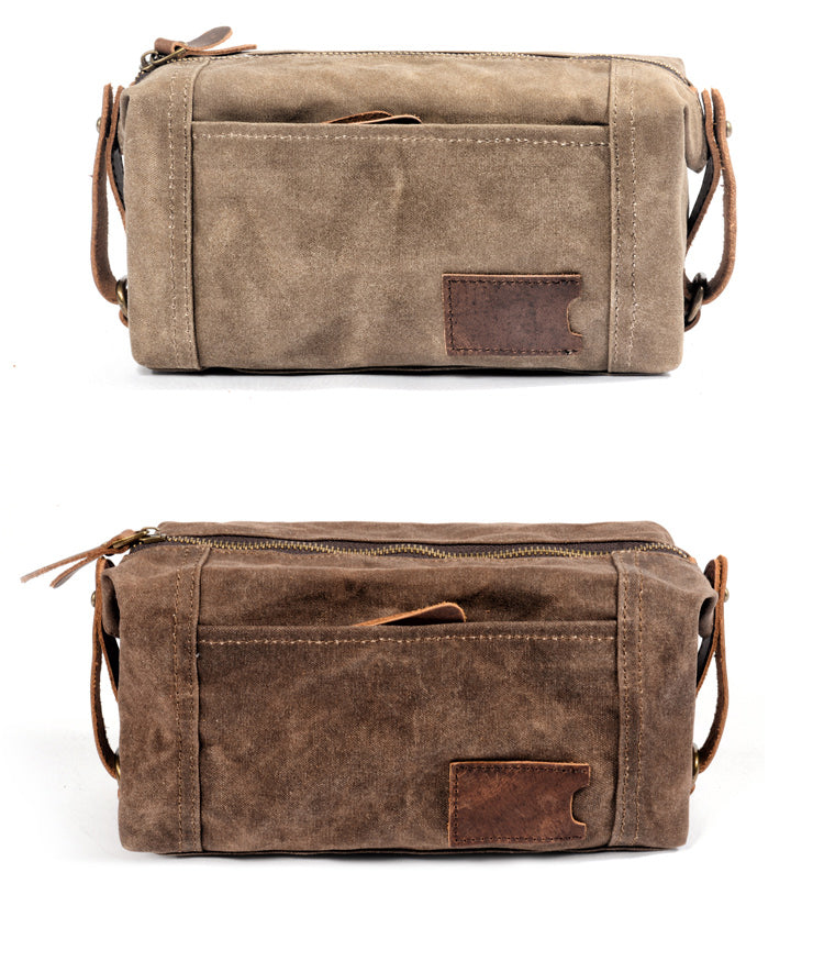 Waxed Canvas Leather Mens Clutch Bag Waterproof Handbag Storage Bag Wash Bag For Men