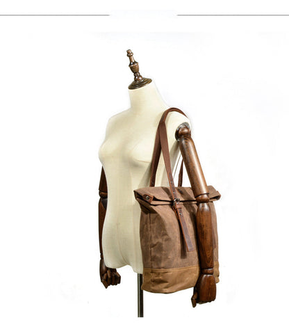 Cool Canvas Leather Mens Large Shopping Handbag Tote Bag Shoulder Bag Tote Purse For Men