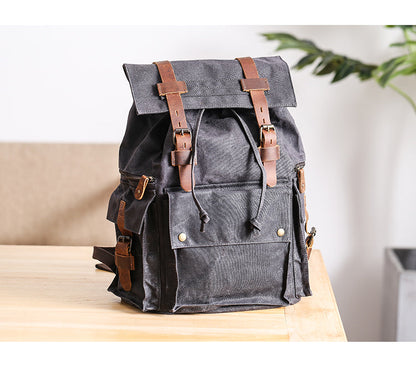 Waxed Canvas Leather Mens Gray Waterproof 15¡®¡¯ Large Backpack Travel Backpack College Backpack for Men