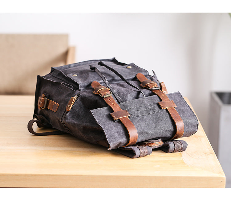 Waxed Canvas Leather Mens Gray Waterproof 15¡®¡¯ Large Backpack Travel Backpack College Backpack for Men