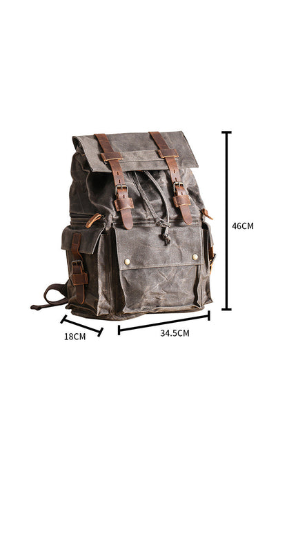 Waxed Canvas Leather Mens Gray Waterproof 15¡®¡¯ Large Backpack Travel Backpack College Backpack for Men