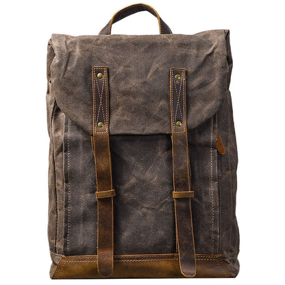 Waxed Canvas Leather Mens 15' Gray Computer Backpack Brown Travel Backpack College Backpack for Men