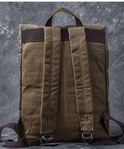 Waxed Canvas Leather Mens 15' Gray Computer Backpack Brown Travel Backpack College Backpack for Men