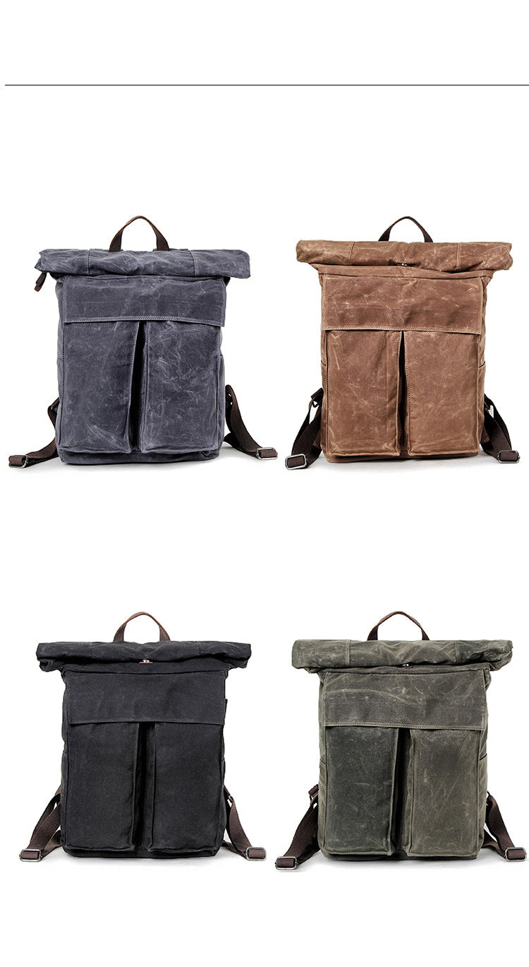 Cool Waxed Canvas Mens Waterproof 15.6'' Travel Backpack Hiking Backpack for Men