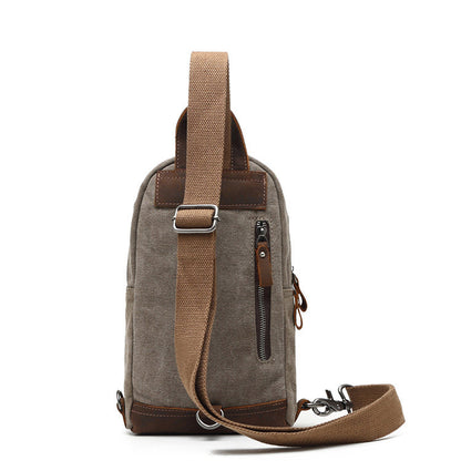 Cool Canvas Leather Mens Sling Bag Chest Bag Gray One Shoulder Backpack for Men