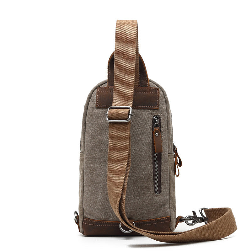 Cool Canvas Leather Mens Sling Bag Chest Bag Gray One Shoulder Backpack for Men