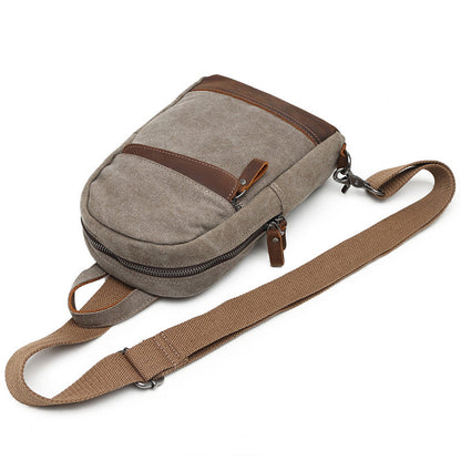 Cool Canvas Leather Mens Sling Bag Chest Bag Gray One Shoulder Backpack for Men