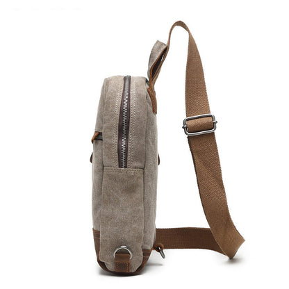 Cool Canvas Leather Mens Sling Bag Chest Bag Gray One Shoulder Backpack for Men