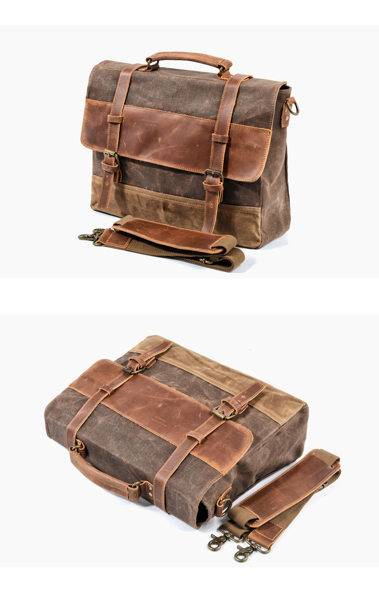 Cool Waxed Canvas Leather Mens 15.6' 15¡®¡¯ Waterproof Travel Side bag Computer Handbag Messenger Bag for Men