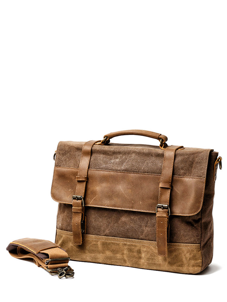 Cool Waxed Canvas Leather Mens 15.6' 15¡®¡¯ Waterproof Travel Side bag Computer Handbag Messenger Bag for Men