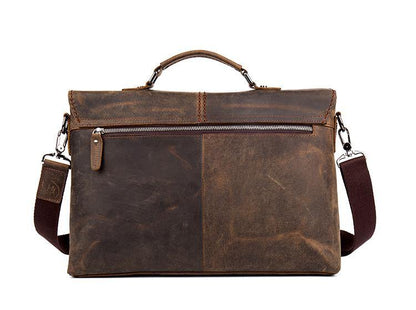 Vintage Dark Brown Leather Mens 15 inches Briefcase Laptop Bag Business Side Bags Work Bag for Men