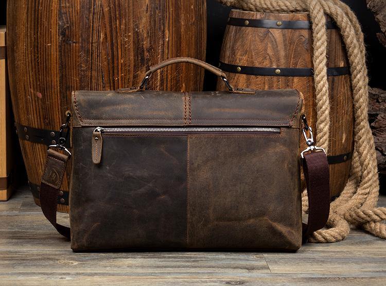 Vintage Dark Brown Leather Mens 15 inches Briefcase Laptop Bag Business Side Bags Work Bag for Men