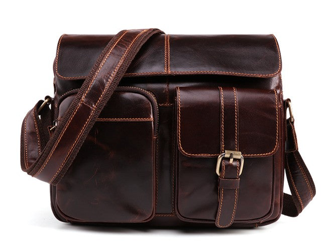 Cool Dark Brown Vintage Leather Small Side Bag Messenger Bag Shoulder Bags For Men