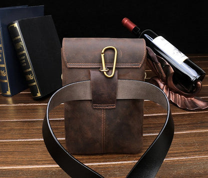 Cool Dark Brown Leather Mens Belt Pouch Small Side Bag Belt Bag For Men