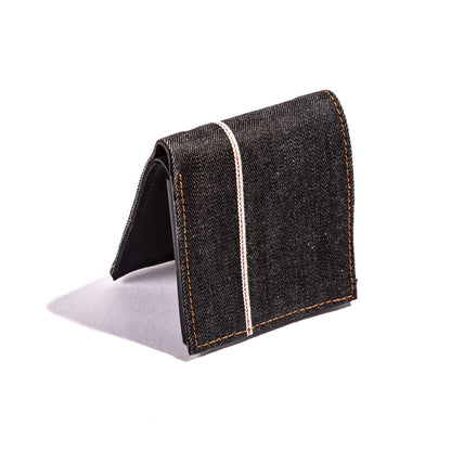 Handmade Cool Black Denim Mens Leather billfold Small Wallets Bifold Small Wallet For Men