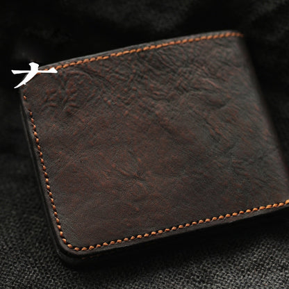 Distressed Coffee Leather Mens Small Wallet billfold Wallet Handmade Bifold Front Pocket Wallet For Men