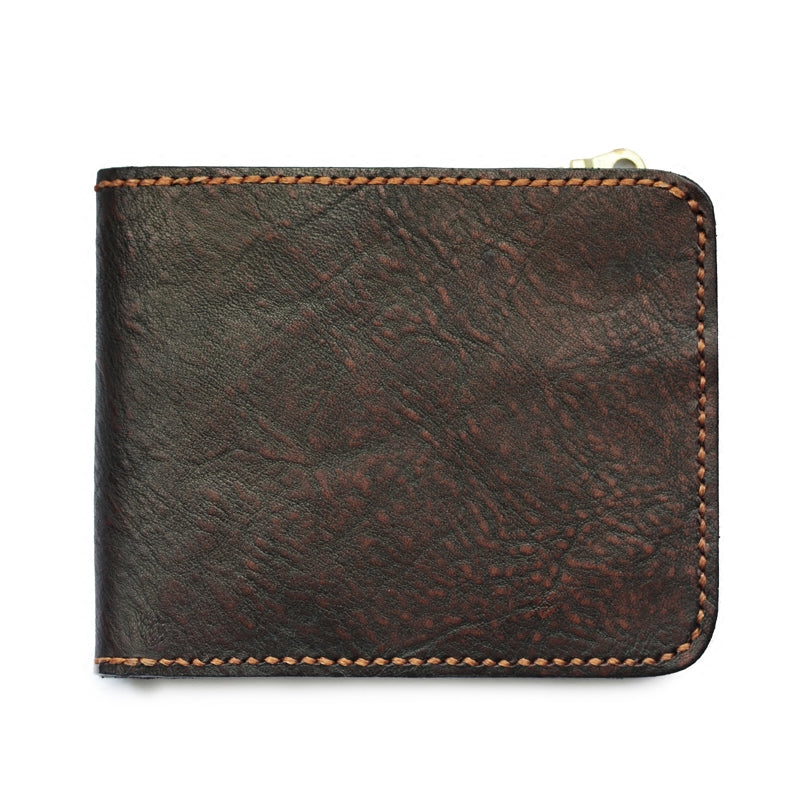 Distressed Coffee Leather Mens Small Wallet billfold Wallet Handmade Bifold Front Pocket Wallet For Men