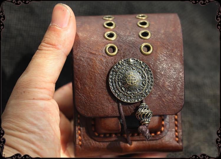 Cool Handmade Brown Leather Mens Zippo Cigarette Case with Lighter Holder Belt Loop for Men