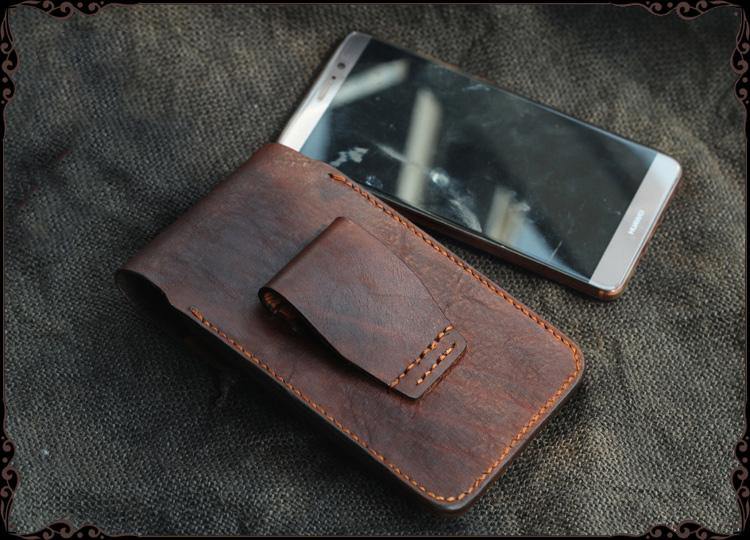 Cool Handmade Coffee Leather Mens Holster 6' Cellphone case phone pocket With Belt Loop For Men