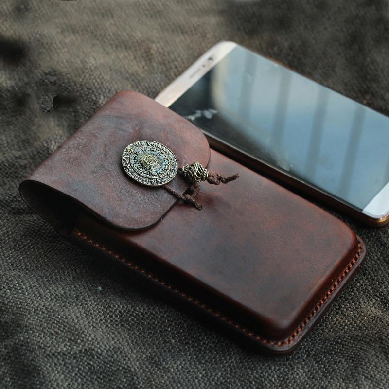 Cool Handmade Coffee Leather Mens Holster 6' Cellphone case phone pocket With Belt Loop For Men